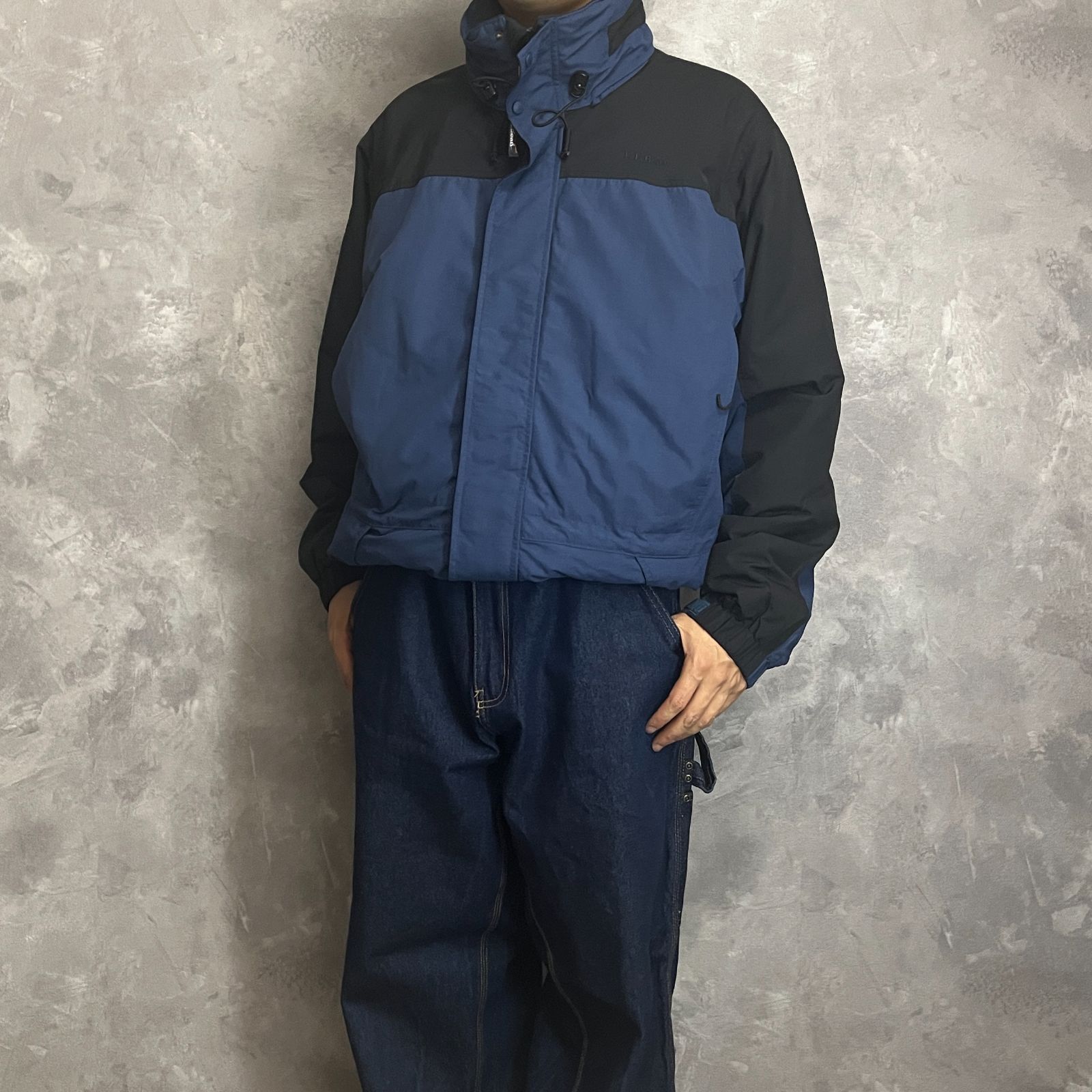L.L.Bean ダウンジャケット 中綿 ブルー×ブラック サイズL - メルカリ