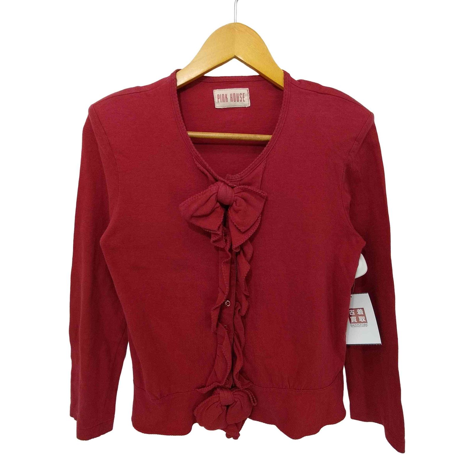 ピンクハウス PINK HOUSE リボン付 フリル ノーカラー コットン