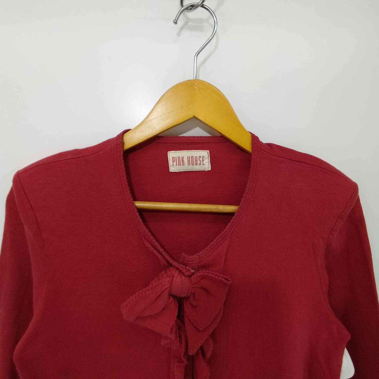 ピンクハウス PINK HOUSE リボン付 フリル ノーカラー コットン