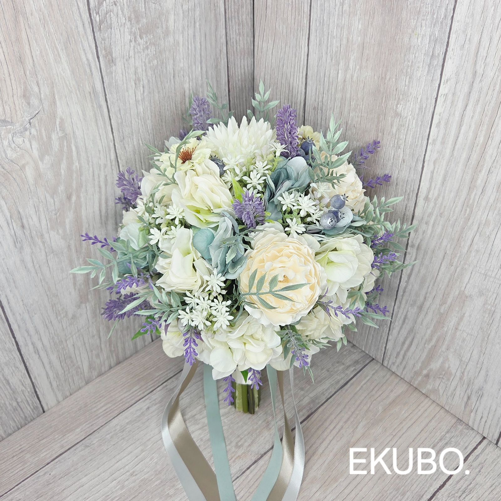 値下げ❣️アーティフィシャルフラワーブーケ　ウェディングブーケ ラベンダーとローズのブーケ】k733 ウェディングブーケ アーティ
