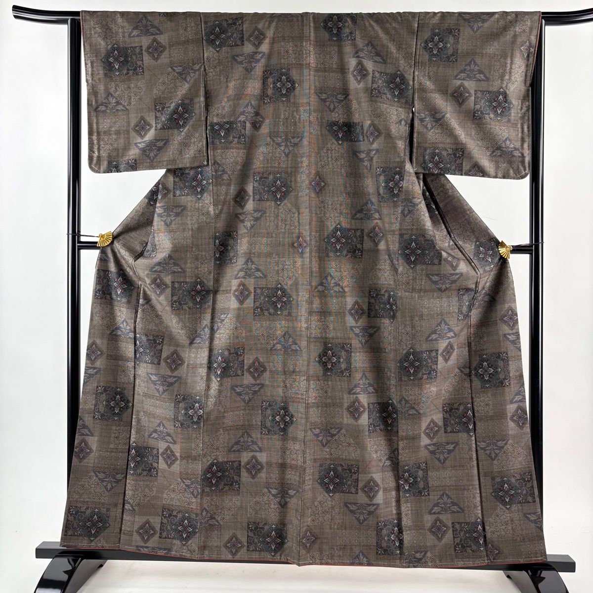 美品】 大島紬 身丈161cm 裄丈65cm M 袷 名古屋帯セット 純泥染 証紙