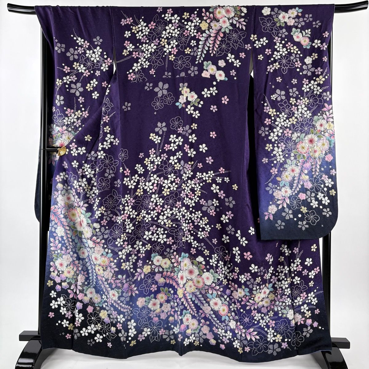 美品】 振袖 身丈163cm 裄丈69cm L 袷 徳永正峰 落款 辻が花 桜 金彩