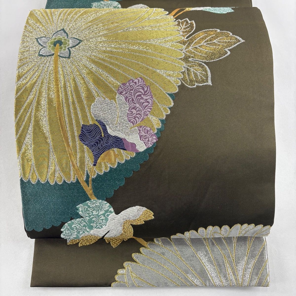 袋帯 秀品 菊 唐織 金銀糸 茶緑色 六通 正絹 【中古】 - メルカリ
