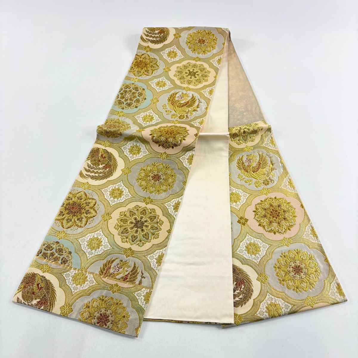 袋帯 秀品 青銅箔 鳳凰 華文 金糸 箔 銀色 六通 正絹 【中古】 - メルカリ