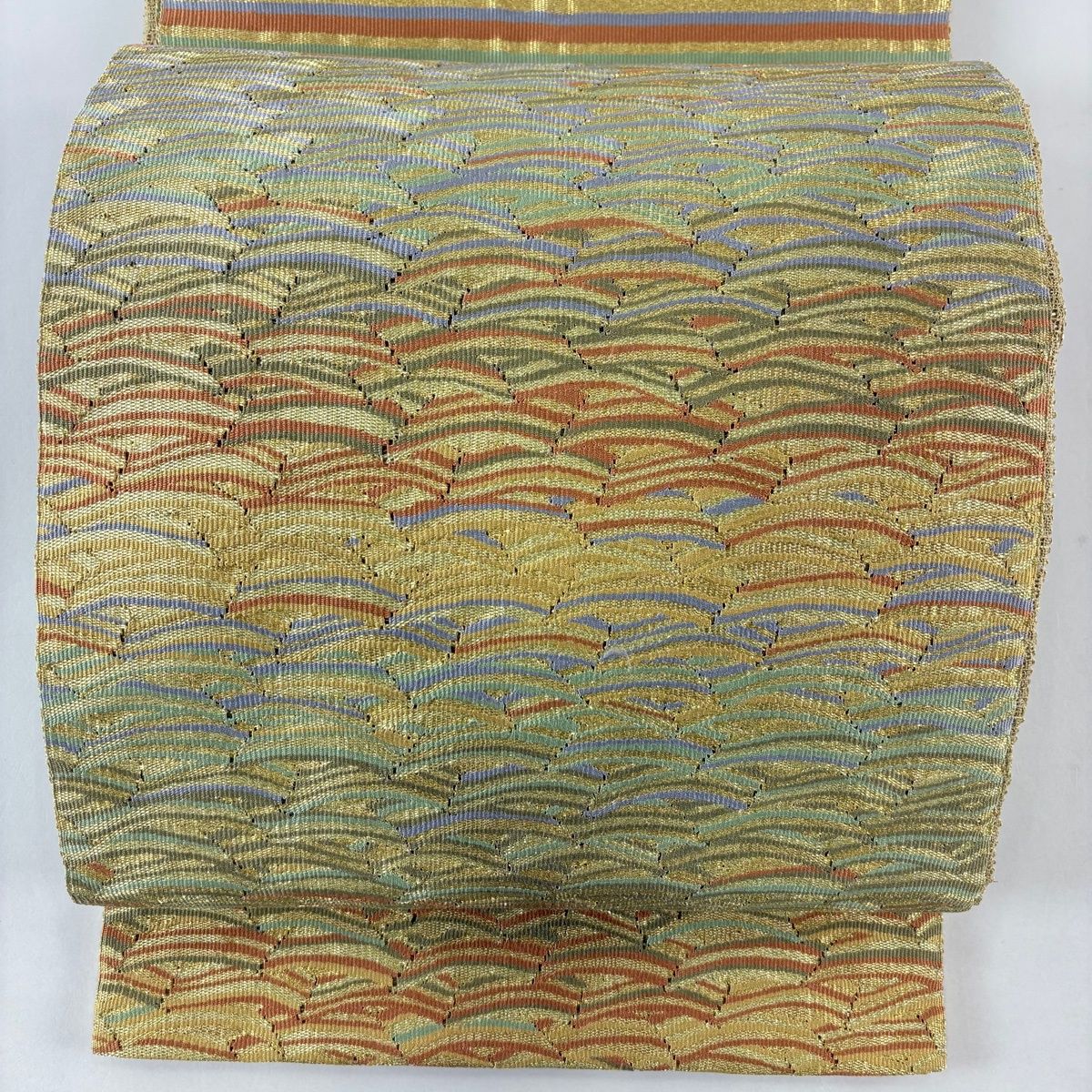 袋帯 秀品 幾何学模様 縞 金糸 薄黄土色 お太鼓柄 正絹 【】 セール中