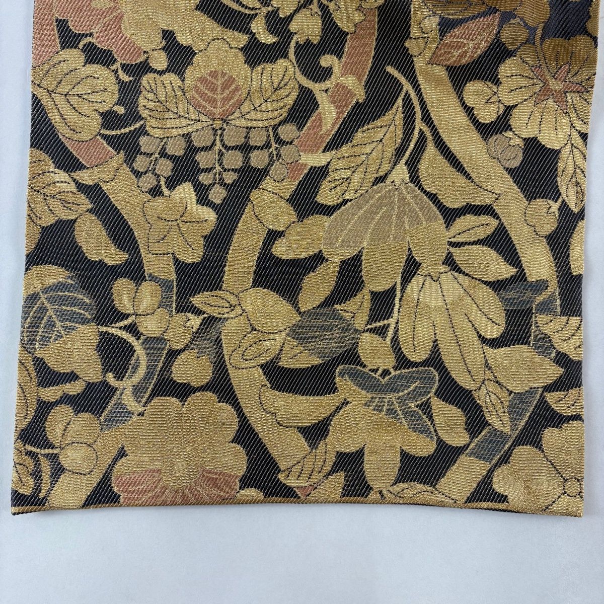 美品】 袋帯 名品 辻が花柄 立涌 金糸 箔 金色 六通 正絹 【中古
