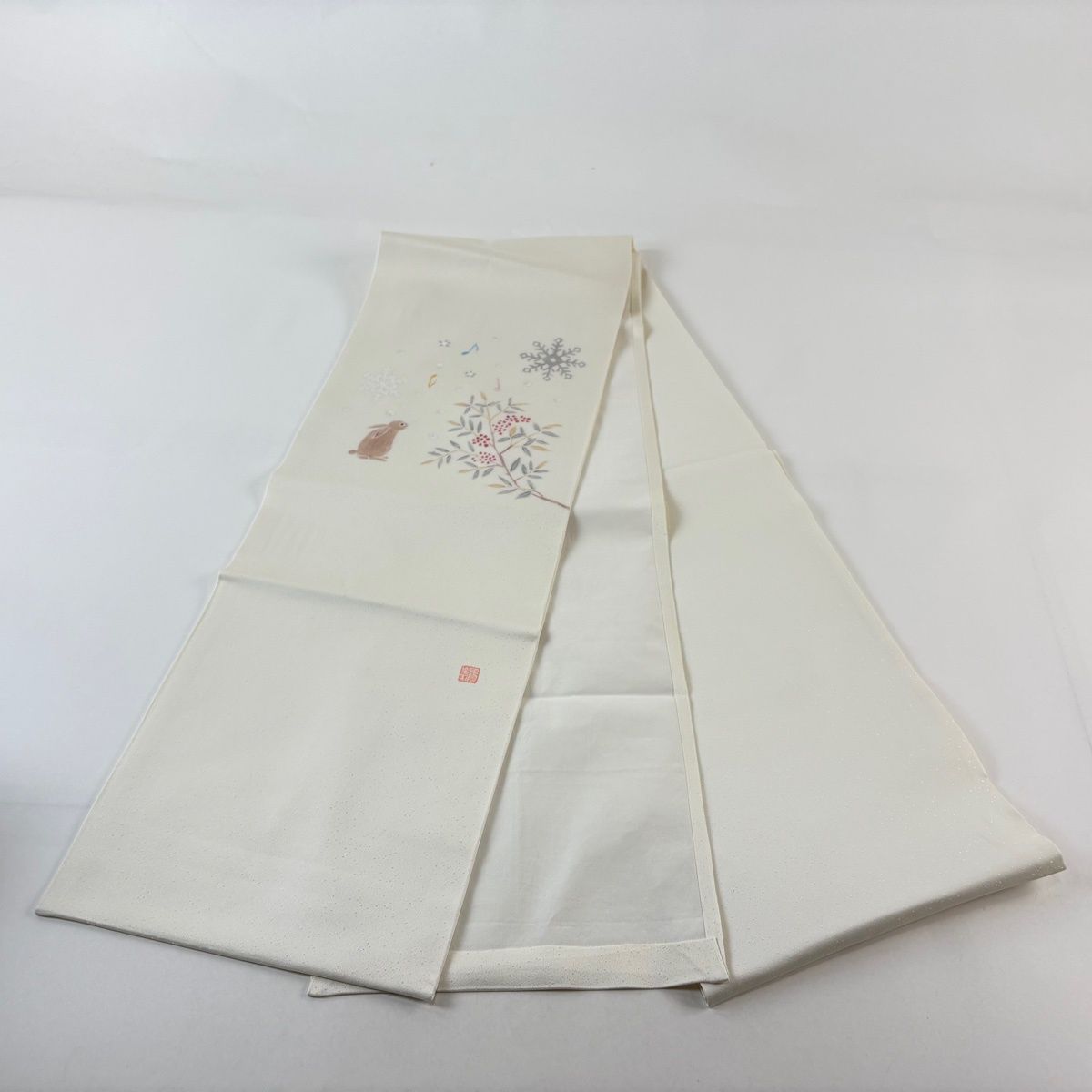 名古屋帯　正絹　南天　薄クリーム 名古屋帯 秀品 南天 笹 刺繍 クリーム 正絹 中古 : リユースセレクト