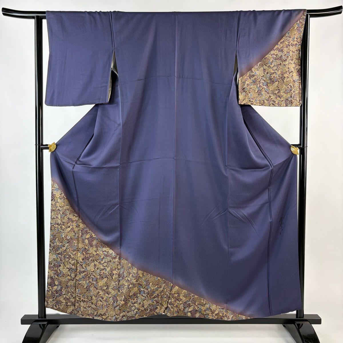 付下げ 身丈158cm 裄丈64cm M 袷 斉藤三才 落款 草花 菱 金彩 ぼかし