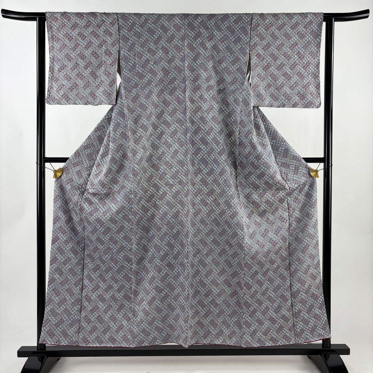 美品】 小紋 身丈156cm 裄丈61.5cm S 袷 疋田 総絞り 灰緑 正絹 優品