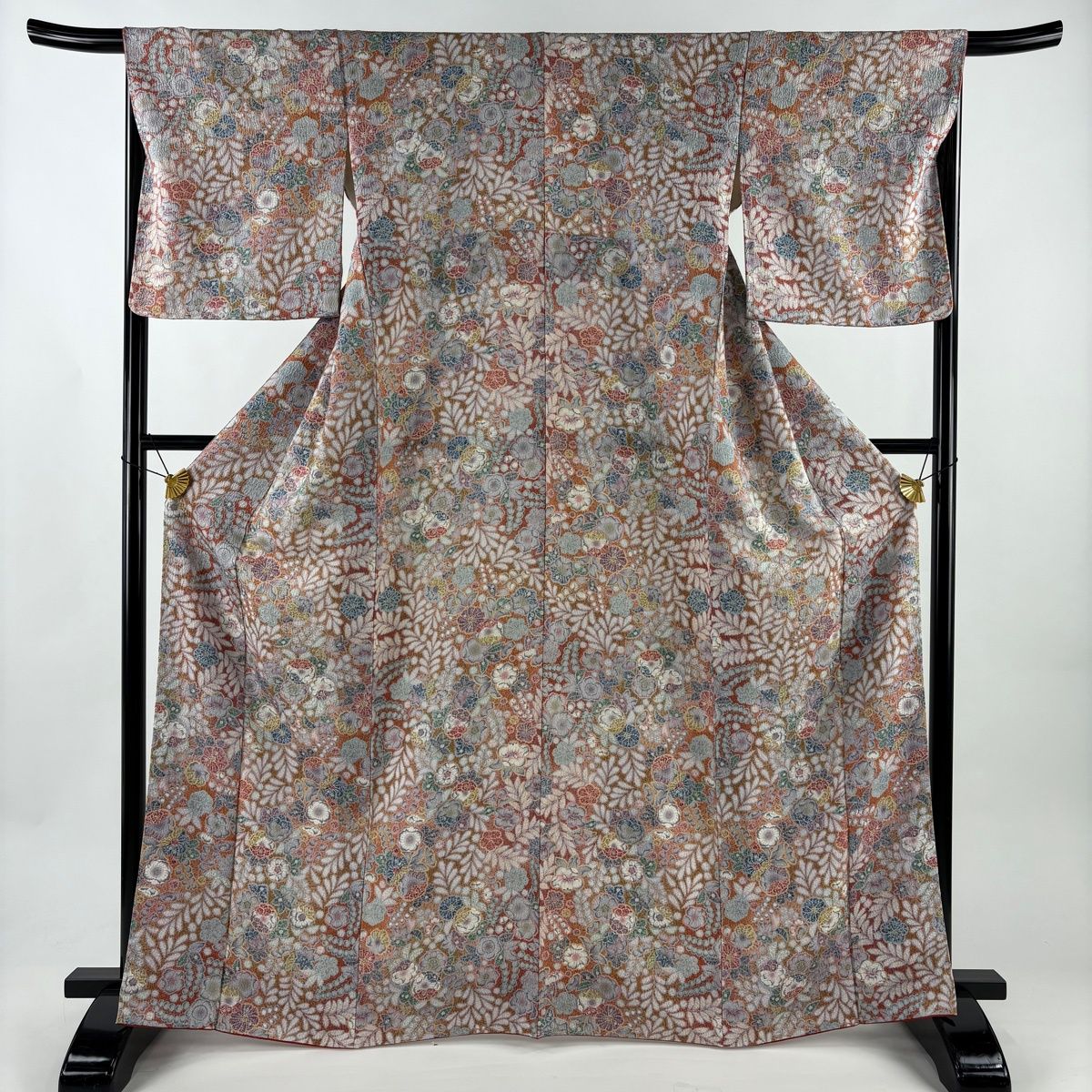 美品】 小紋 身丈165.5cm 裄丈67cm M 袷 辻が花柄 ぼかし オレンジ