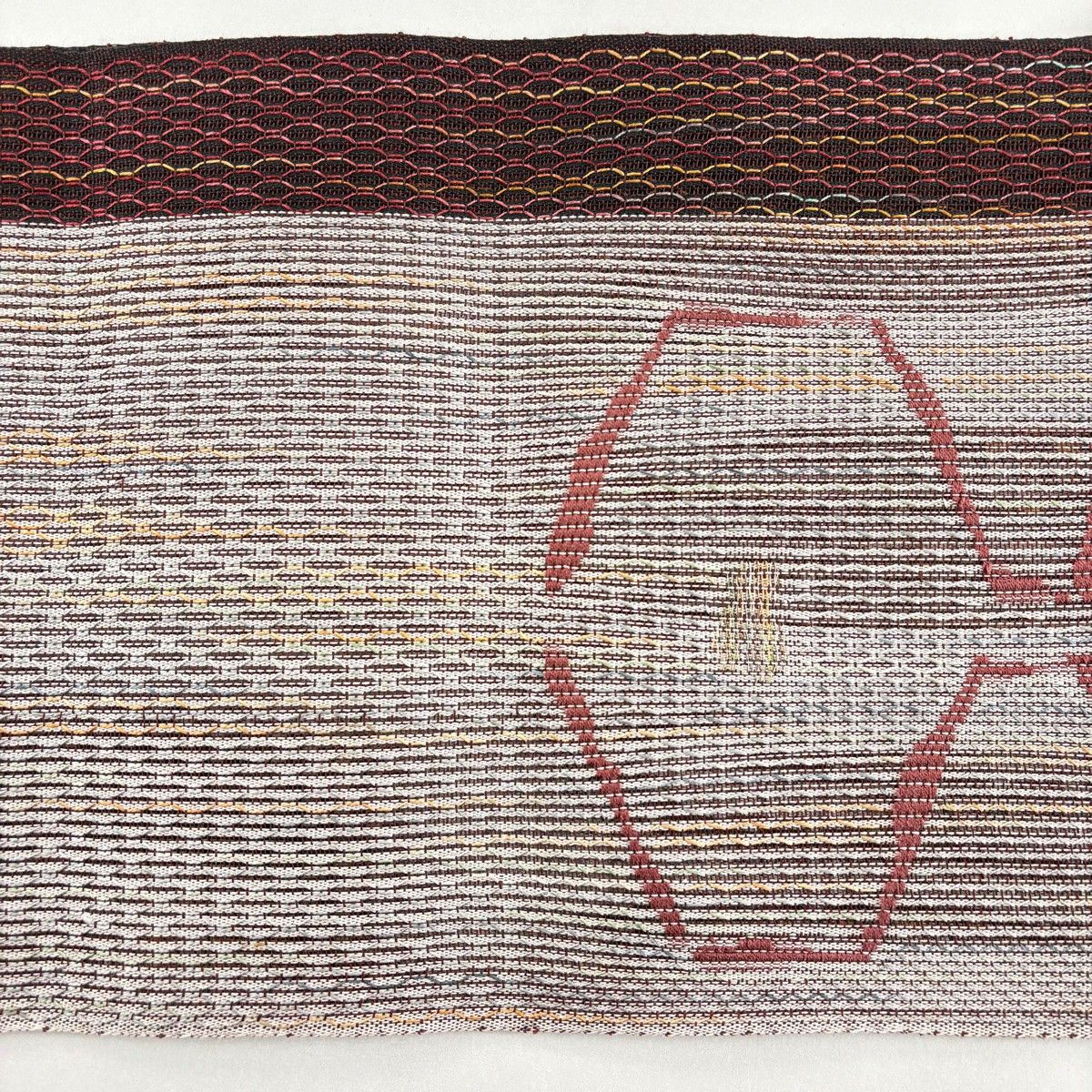 美品】 名古屋帯 優品 夏帯 八寸名古屋帯 松葉仕立て 幾何学 金糸 焦