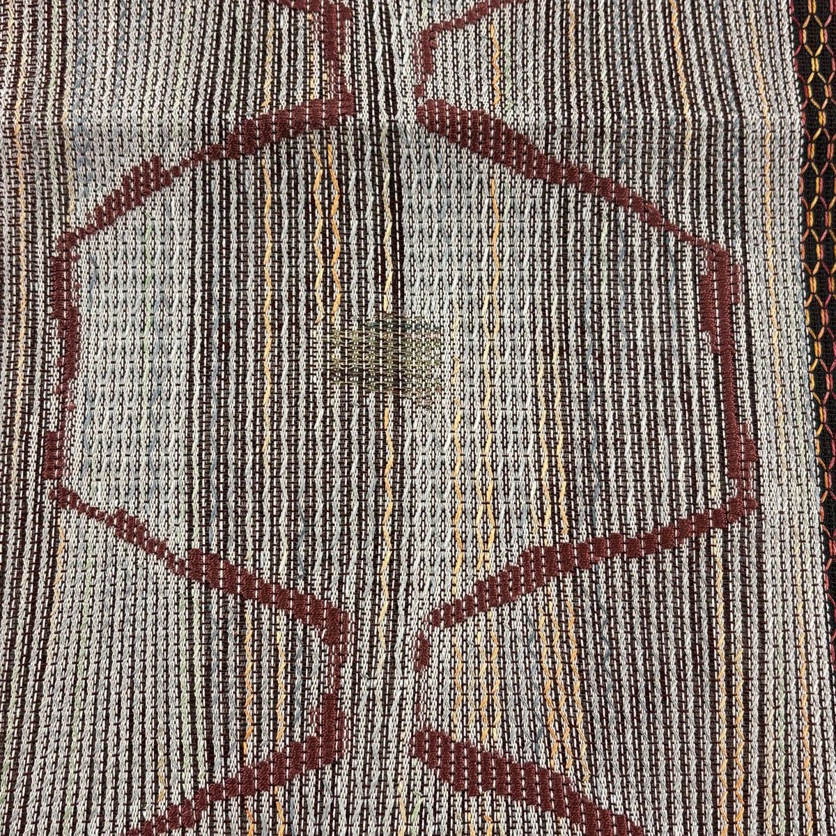 美品】 名古屋帯 優品 夏帯 八寸名古屋帯 松葉仕立て 幾何学 金糸 焦