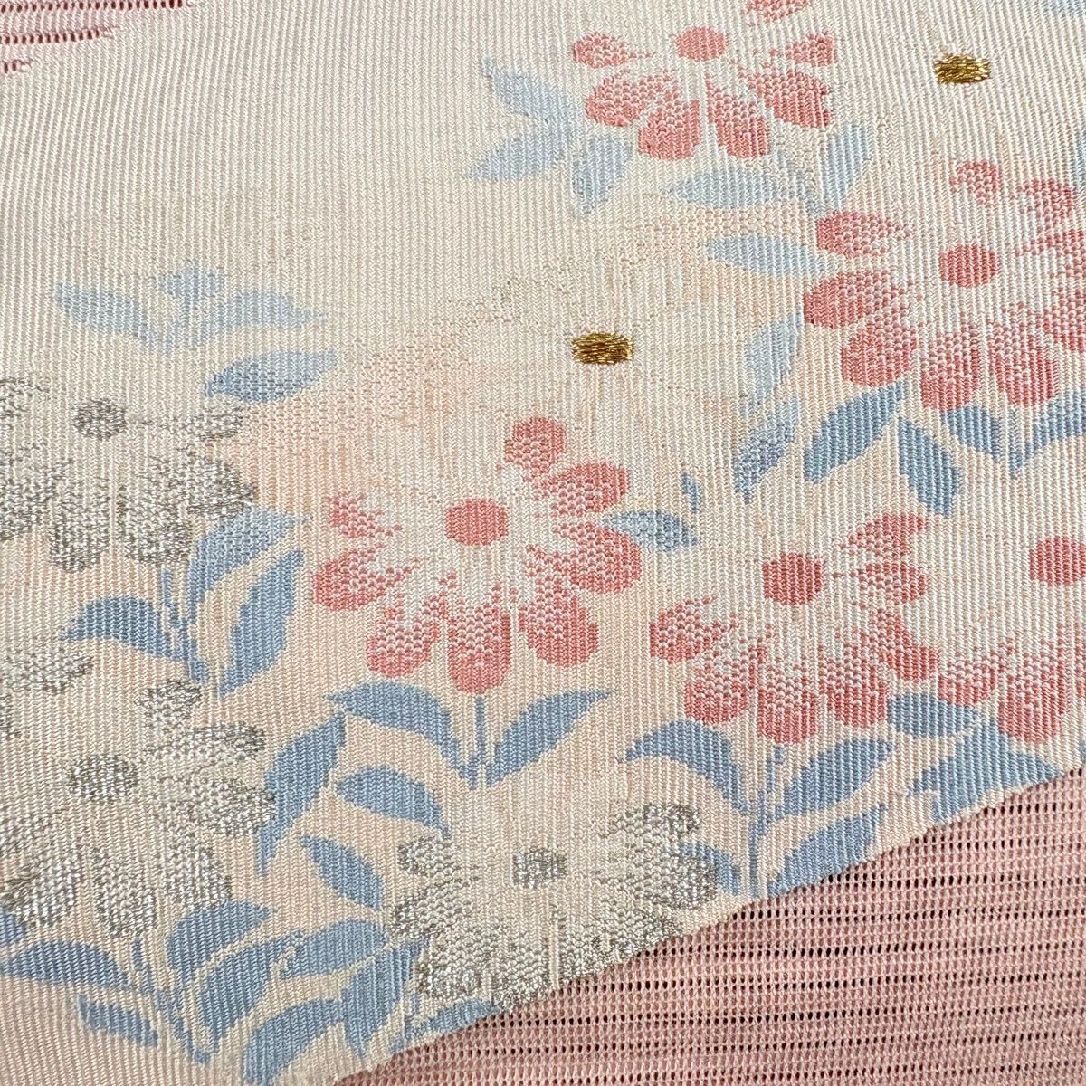 美品】 名古屋帯 優品 夏帯 絽 八寸名古屋帯 松葉仕立て 草花 金銀糸