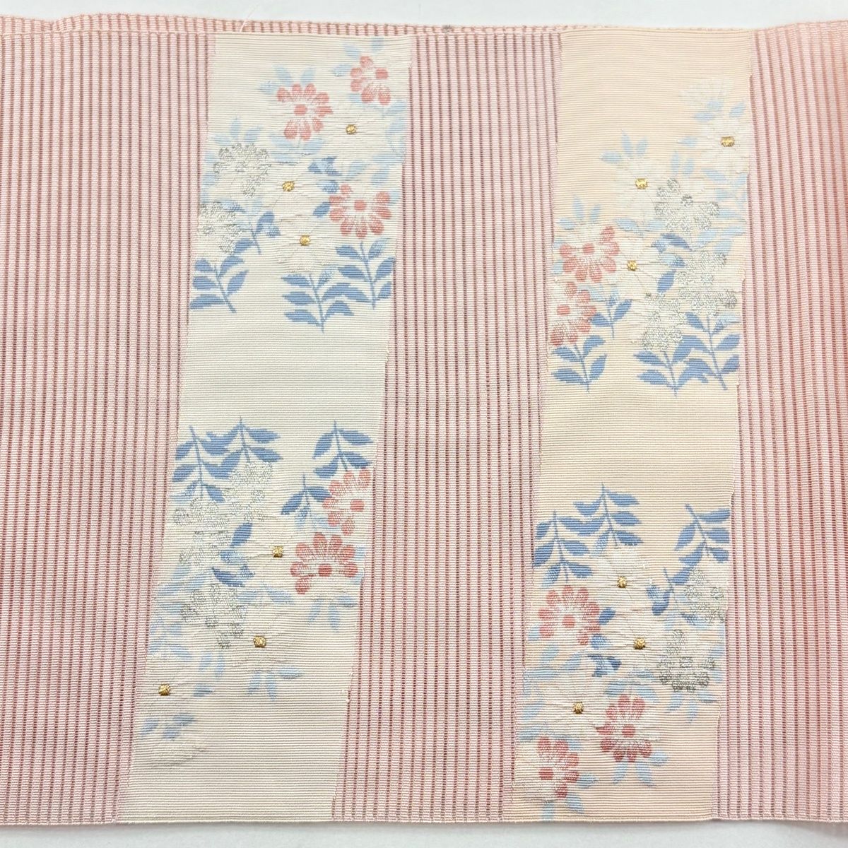 美品】 名古屋帯 優品 夏帯 絽 八寸名古屋帯 松葉仕立て 草花 金銀糸