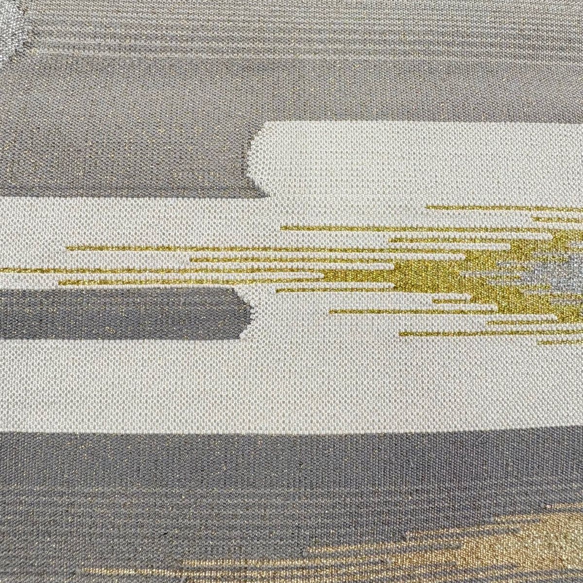 HIS-6 名古屋帯 黄八丈　縞　松葉仕立て　美品 名古屋帯 優品 松葉仕立て 八寸名古屋帯 ヱ霞 縞 金銀糸 箔 灰緑 正絹