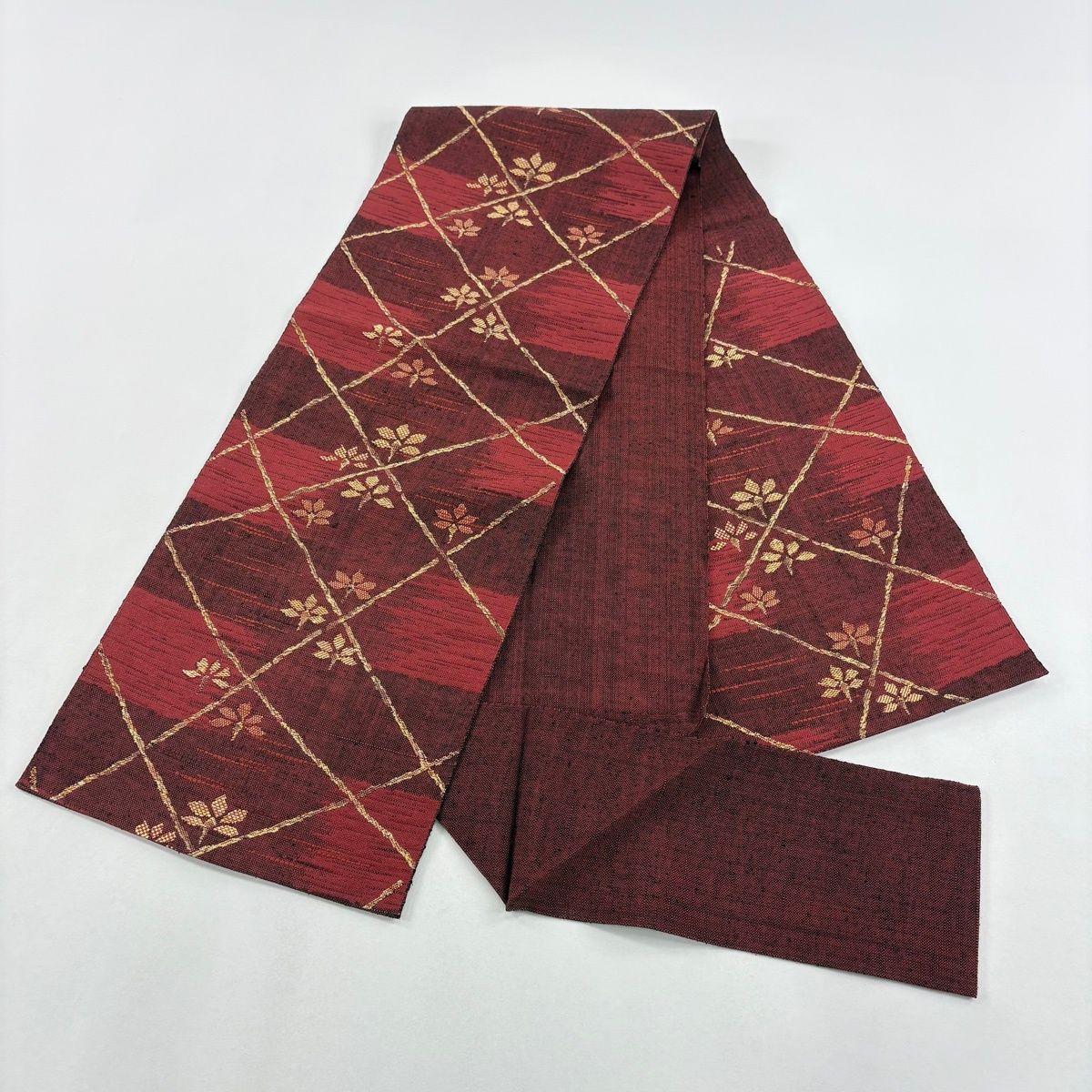 珍柄！ 美品 名古屋帯 紬地 柿渋染 焦げ茶 単衣 松葉仕立て 長さ3m46cm 珍柄！ 美品 名古屋帯 紬地 柿渋染 焦げ茶 単衣 松葉仕立て 長さ3m46cm