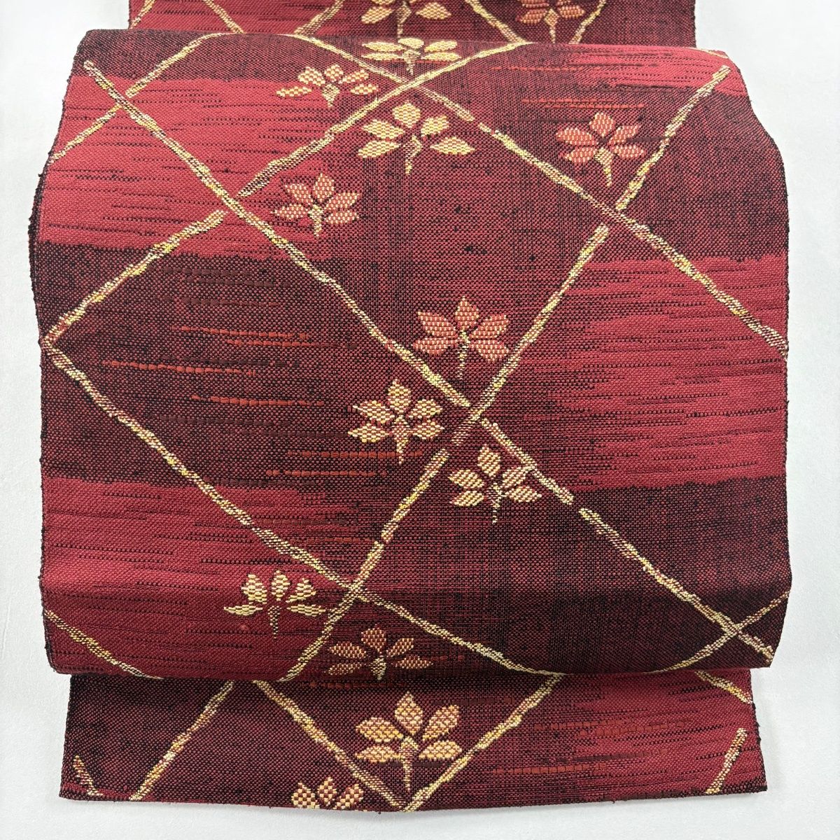 珍柄！ 美品 名古屋帯 紬地 柿渋染 焦げ茶 単衣 松葉仕立て 長さ3m46cm 珍柄！ 美品 名古屋帯 紬地 柿渋染 焦げ茶 単衣 松葉仕立て 長さ3m46cm