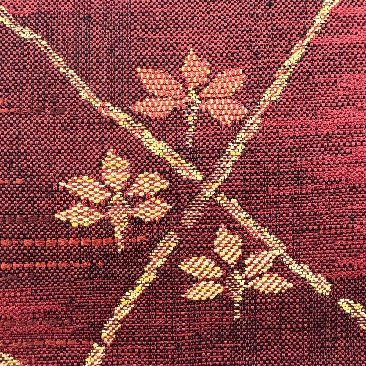 美品】 名古屋帯 優品 紬地 松葉仕立て 八寸名古屋帯 草花 幾何学模様