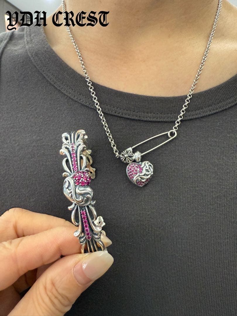 ⭐️PIN＋HAR 飾りネックレスセット ピン＆ハート飾り石付55cm 刻印 