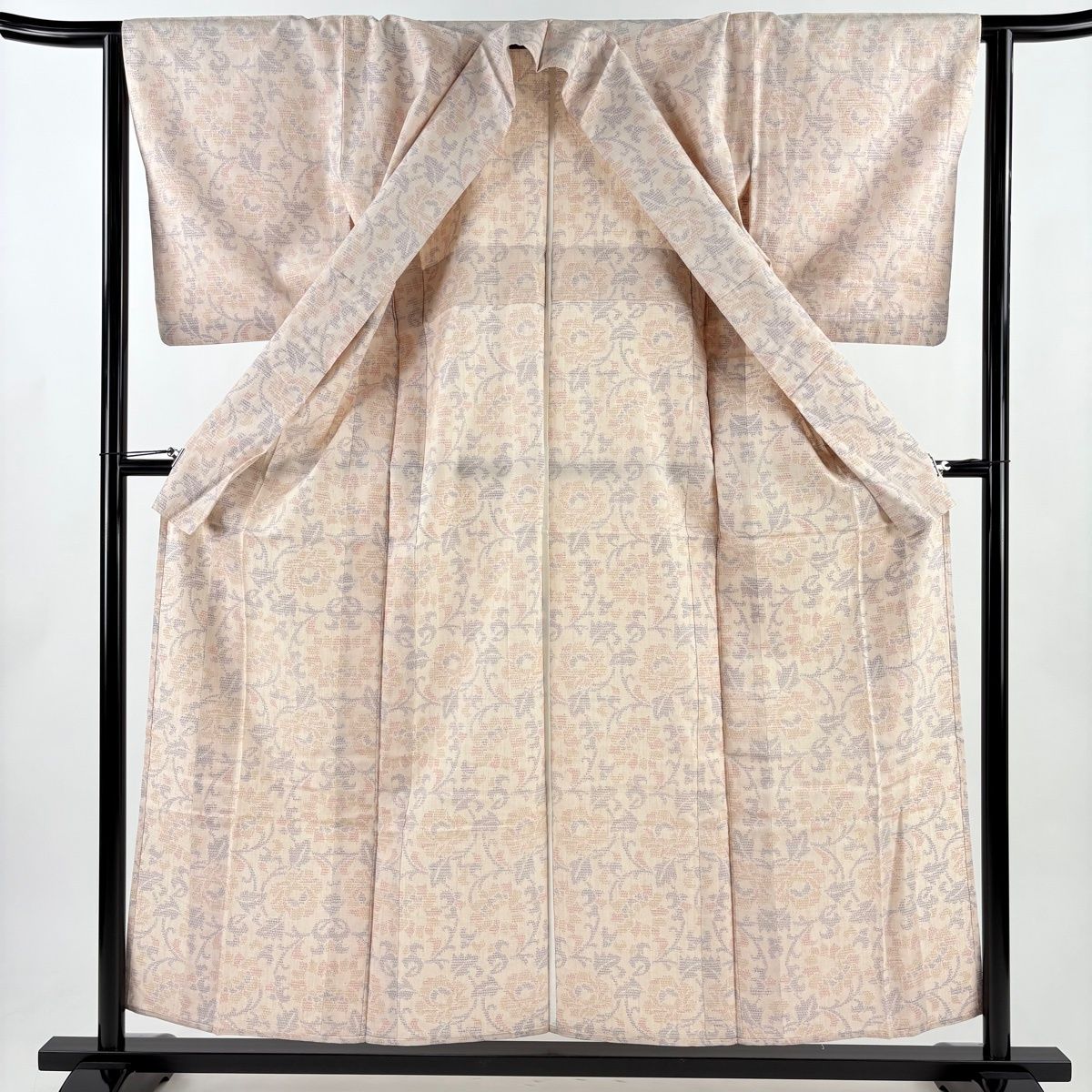 美品】 結城紬 身丈157.5cm 裄丈63.5cm S 単衣 はたおり娘 証紙 花唐草