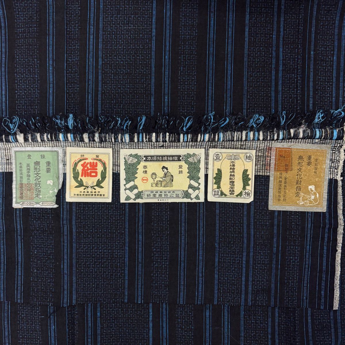 結城紬 身丈157.5cm 裄丈65.5cm M 袷 本場結城紬 奥順 証紙 縦縞 亀甲