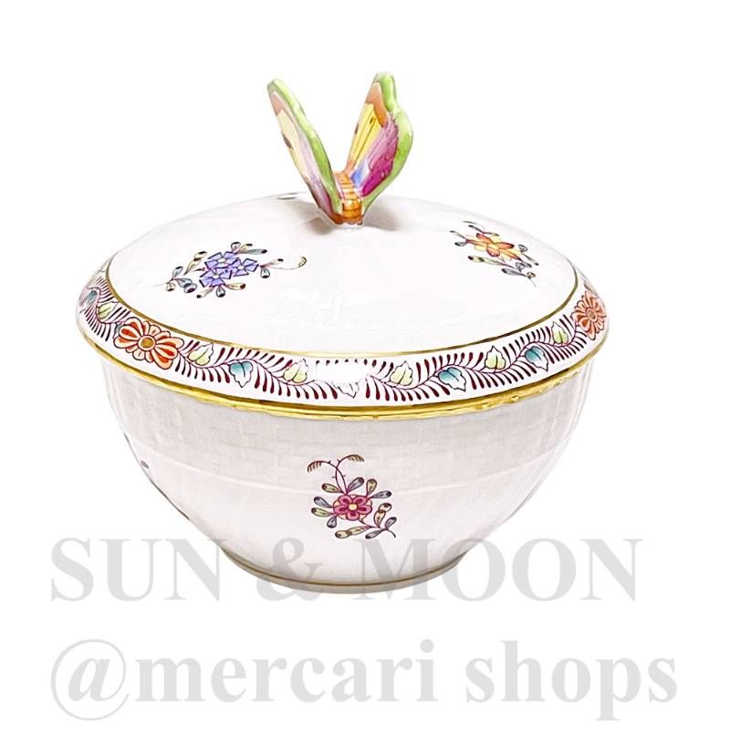 美品 HEREND ヘレンド アポニーフラワー シュガーポット 小物入れ 蝶