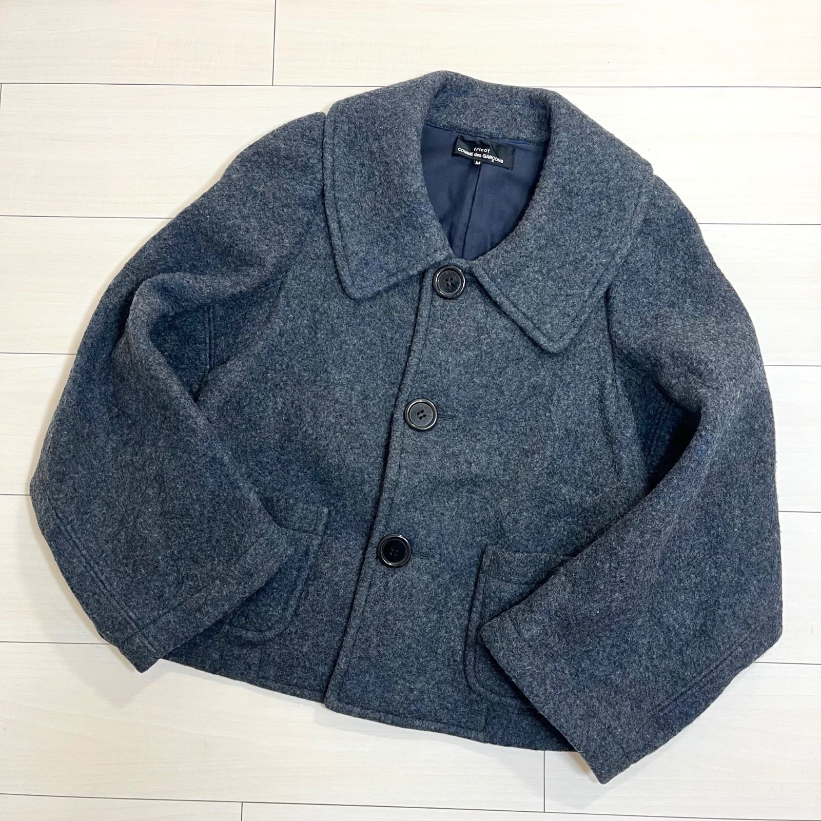 美品 トリココムデギャルソン ショート ハーフビーバーコート ビッグカラー 縮絨 美品 トリココムデギャルソン ショート ハーフビーバーコート ビッグ