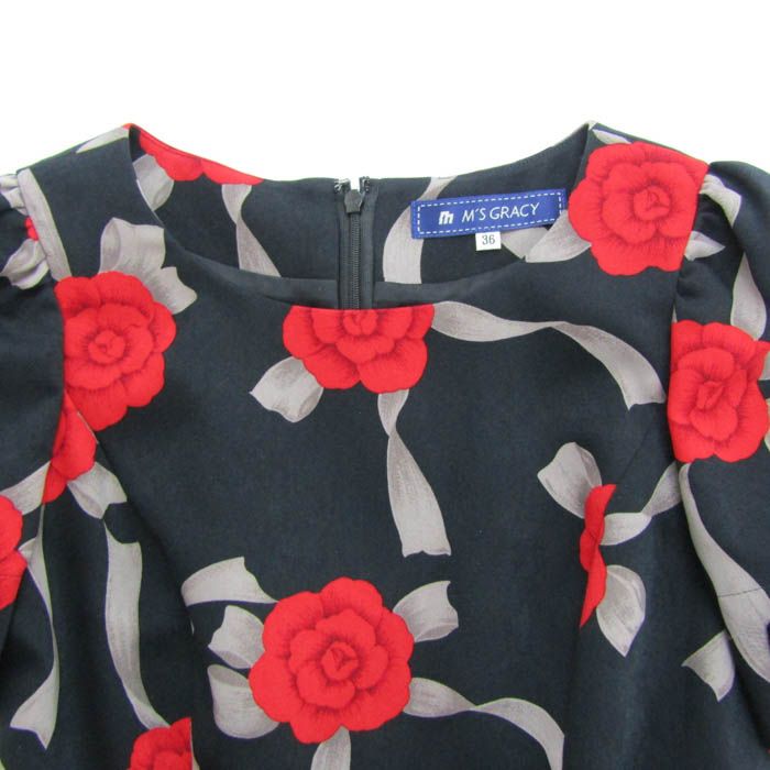 エムズグレイシー ワンピース トップス 半袖 花柄 ベルト付き 日本製