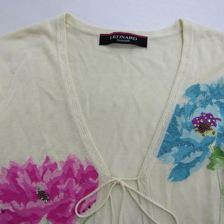 レオナール カーディガン 長袖 花柄 トップス レディース Mサイズ