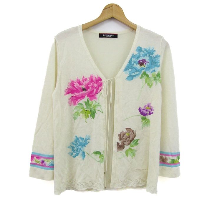 レオナール カーディガン 長袖 花柄 トップス レディース Mサイズ