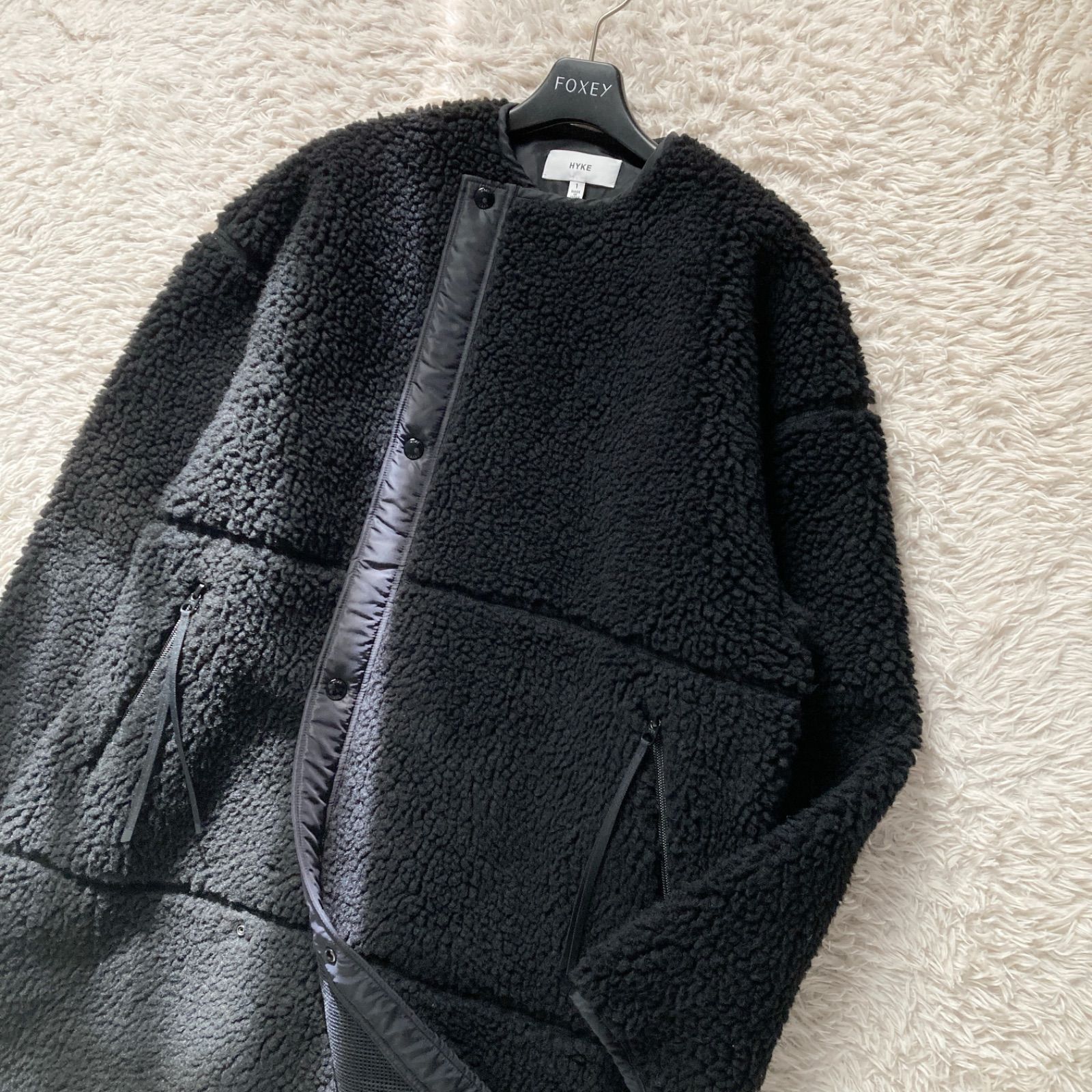 美品 ハイク HYKE ボアコート ロング 黒 ブラック レディース 1 M相当