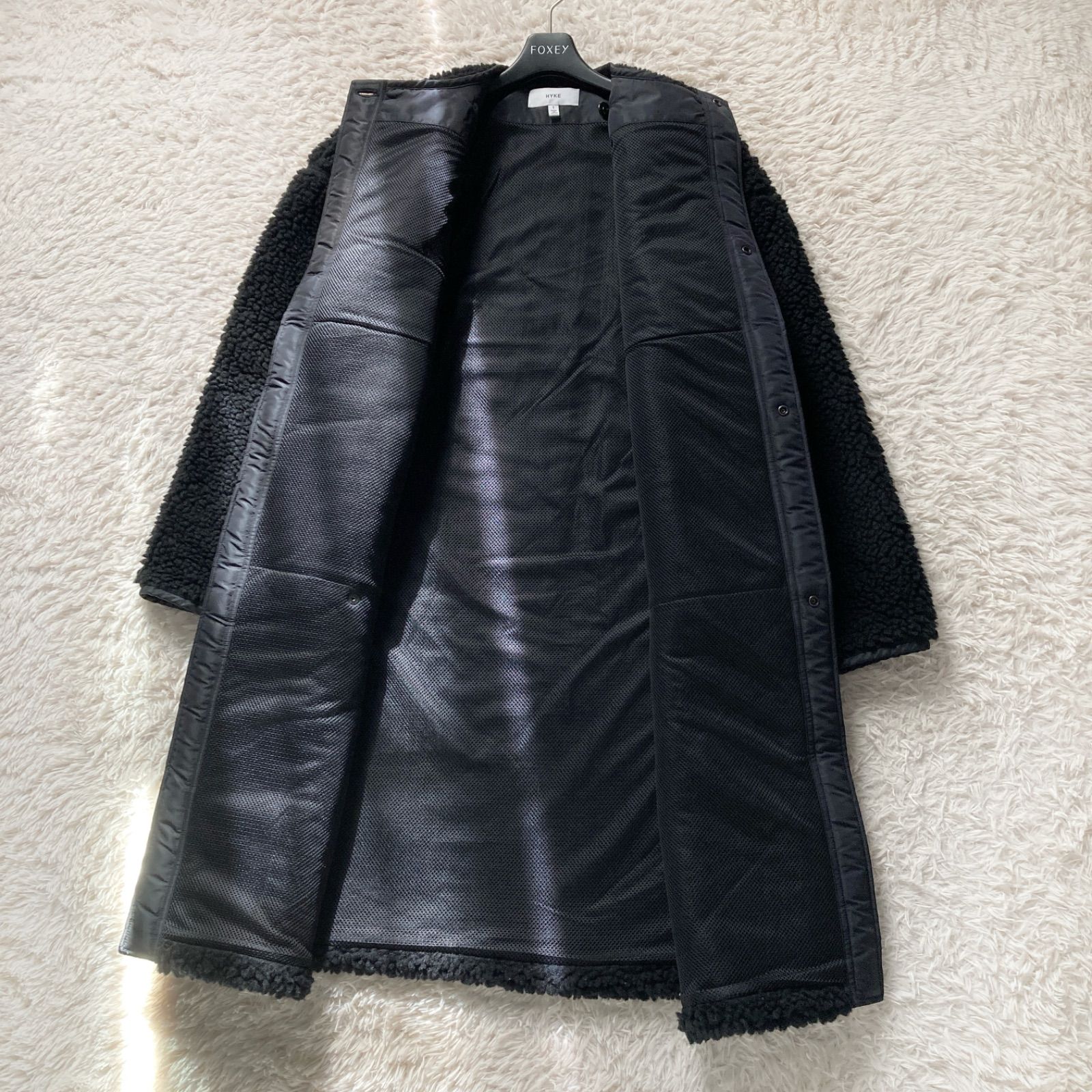 美品 ハイク HYKE ボアコート ロング 黒 ブラック レディース 1 M相当