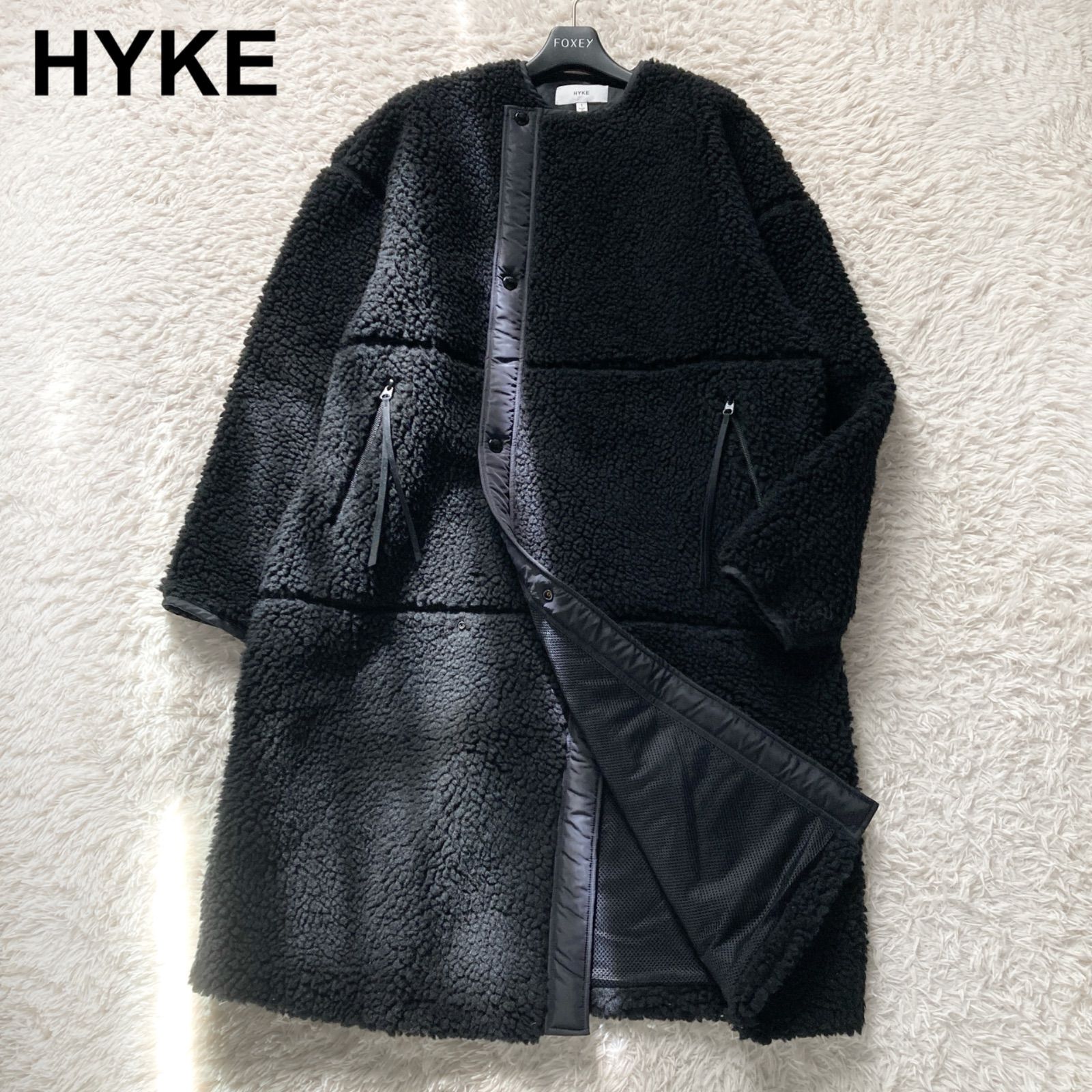 美品 ハイク HYKE ボアコート ロング 黒 ブラック レディース 1 M相当