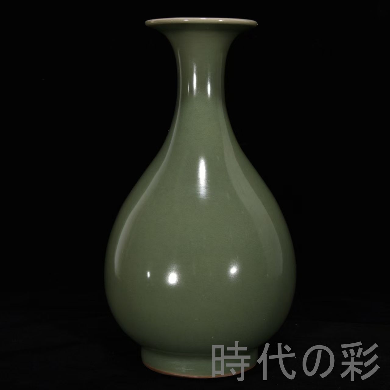 中国古美術【宋時代 龍泉窯 玉壺春瓶】花瓶 案頭 梅子青釉 乾隆題詩