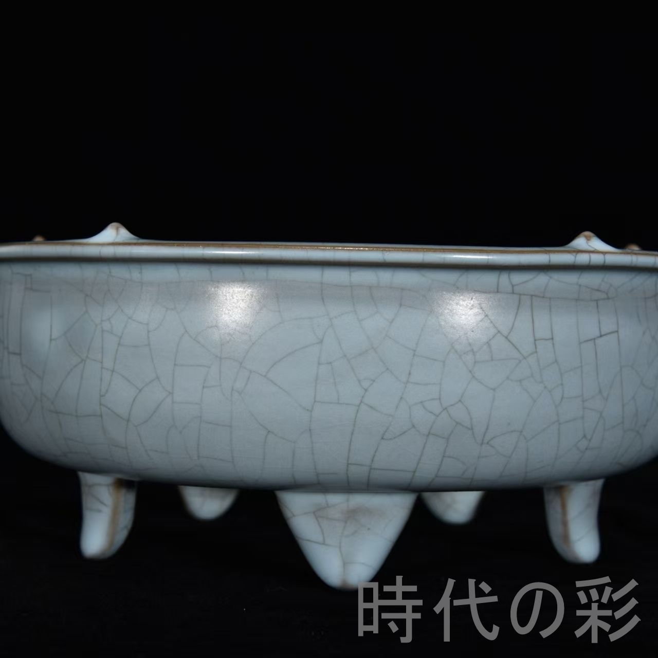 中国古美術【宋時代 汝窯 筆洗】天藍釉 刻詩紋 五足 官窯 旧蔵 古