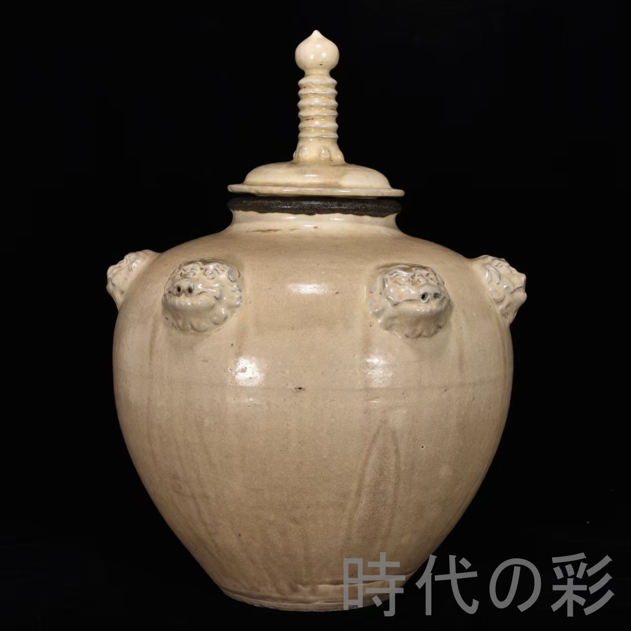 中国古美術【磁州窯 盖罐】唐白 大型 壺 旧蔵 古陶磁器 時代物 陶芸 文