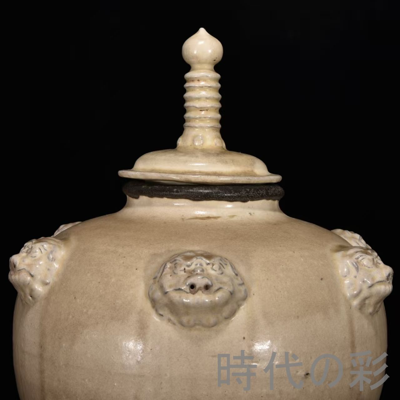 中国古美術【磁州窯 盖罐】唐白 大型 壺 旧蔵 古陶磁器 時代物 陶芸 文