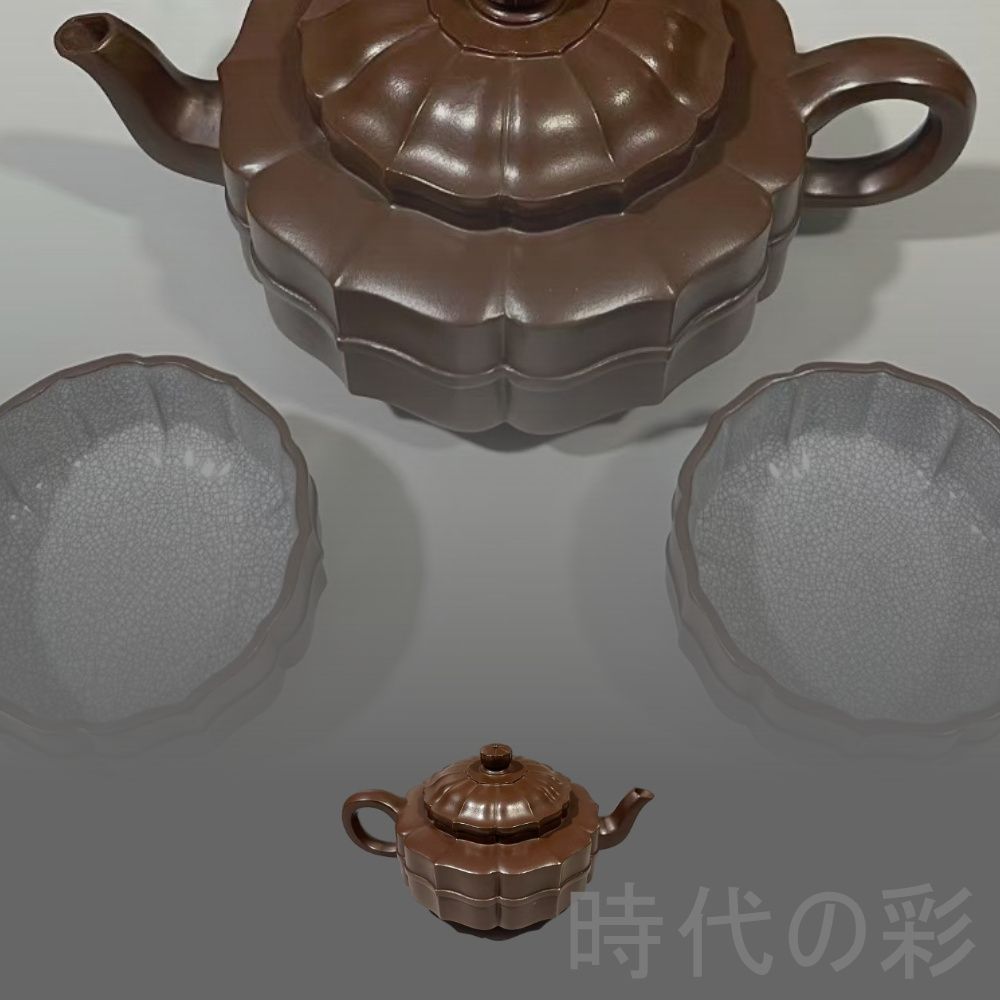 宜興紫砂 宝稜套壺】顧景舟 底款 紫泥 壺杯揃 紫砂壺 茶器 窯 朱泥