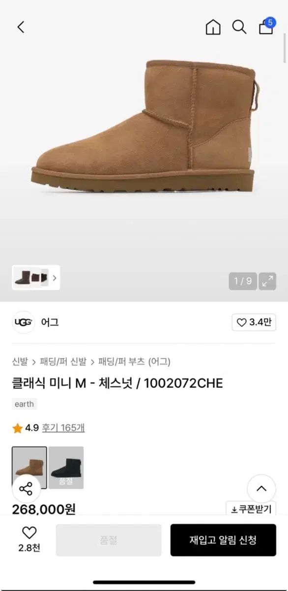 室内着用 2回) アグ チェスナット 270