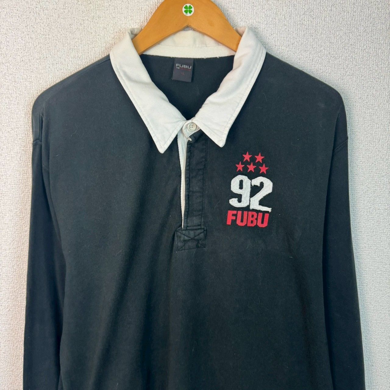 FUBU フブ ラガーシャツ ロゴプリント ブラック XLサイズ メンズ 古着