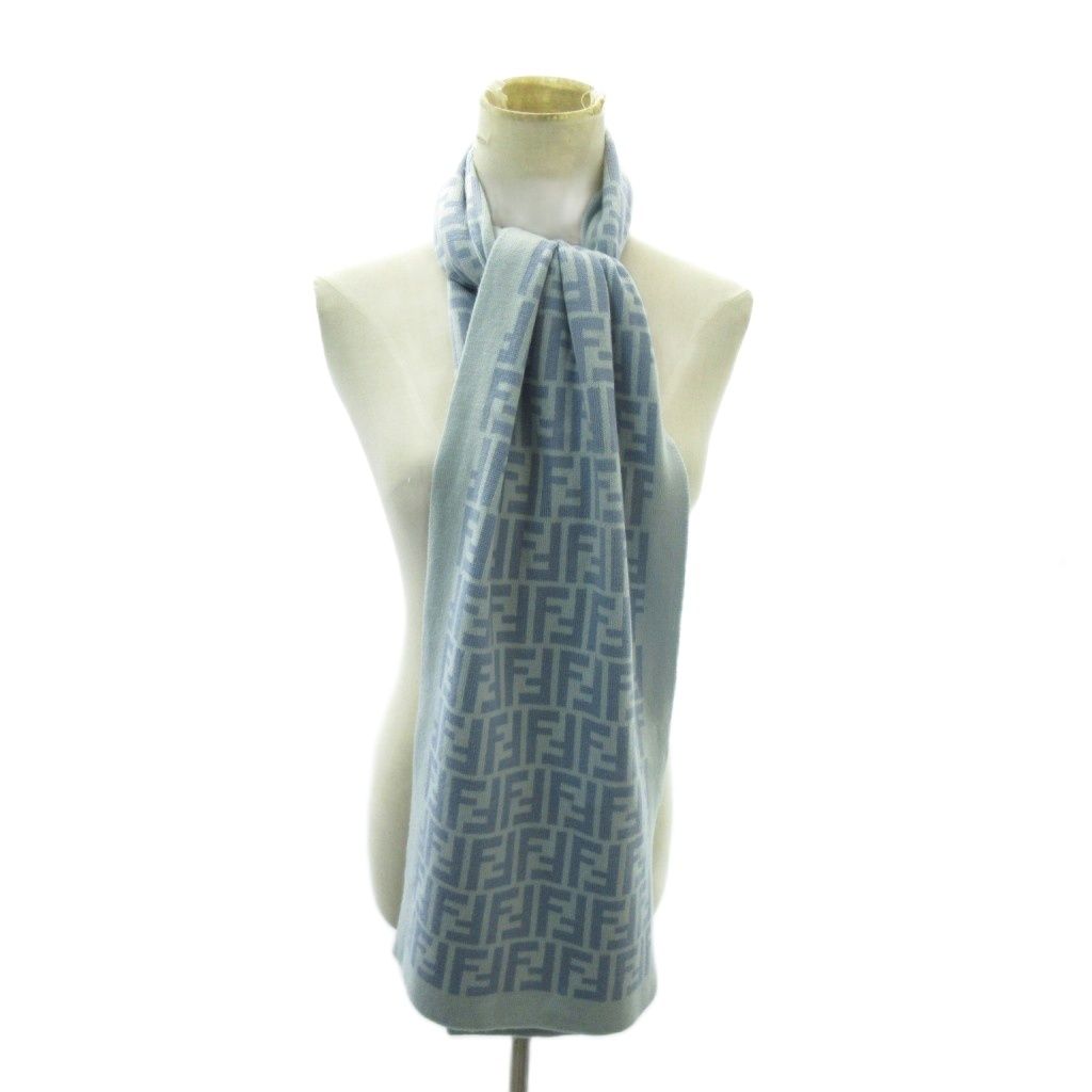 フェンディ FENDI FFロゴ マフラー ズッカ柄 ライトブルー 青 - メルカリ