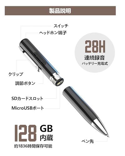 新品】【128GB】ボイスレコーダー 多機能録音ペン ペン型ICレコーダー