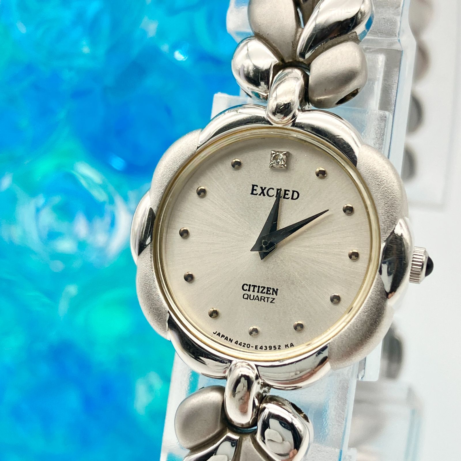 中古】シチズン エクシード SV925 シルバー 花型ベゼル 1Pダイヤ 4420