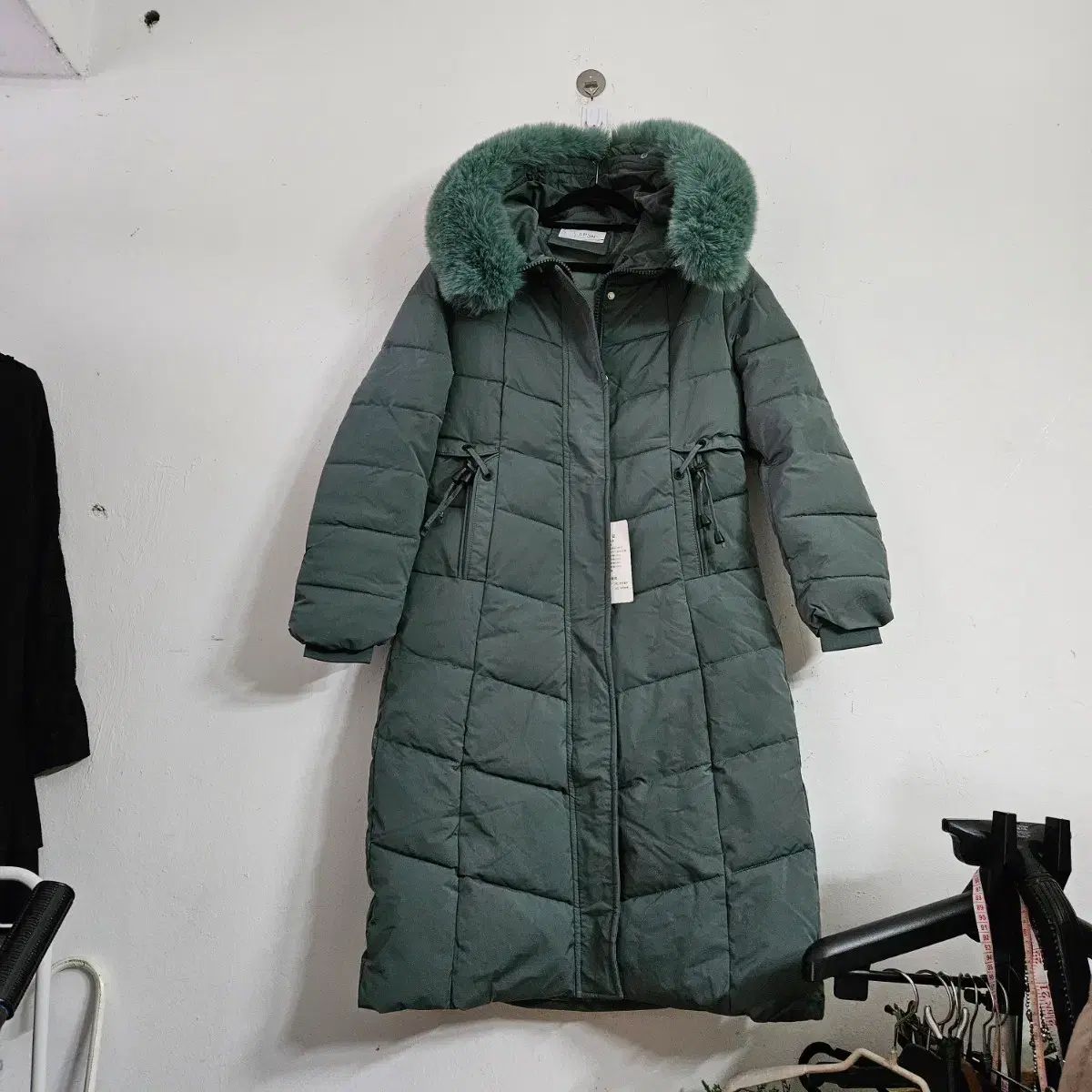 フード ファー ダウンジャケット ロング丈 グリーン77 - メルカリ