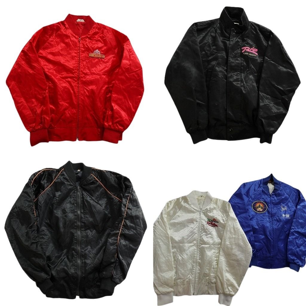 古着卸 まとめ売り ジップスタジャン型 ジャケット 5枚セット (メンズ XS /M ) ナイロン ワンポイント スタンドカラー 中古 古着 ND1600