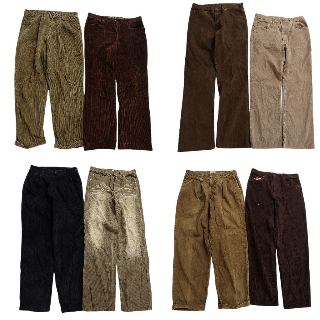 古着卸 まとめ売り コーデュロイ パンツ 8枚セット (メンズ 32 /34 ) ダブル仕様 ブラウン タック ストレート 中古 古着 ND1587