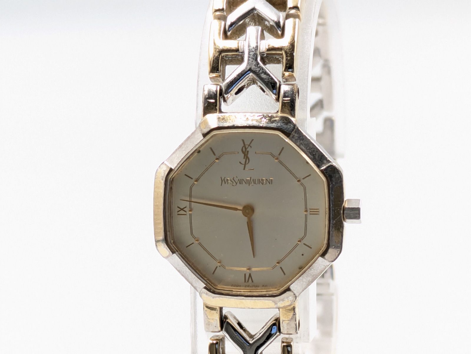 YSL イヴサンローラン レディース腕時計 八角ケース シルバー×ゴールド