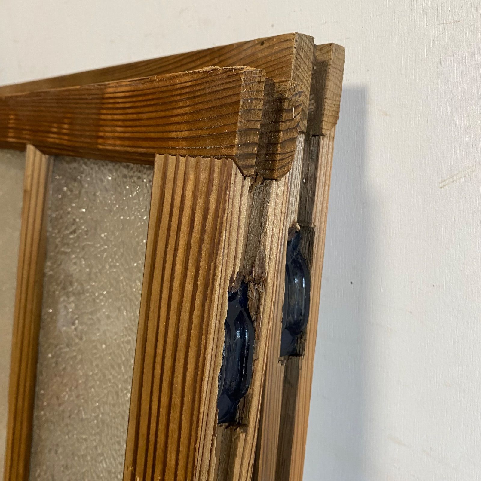 古い木枠ガラス窓 2枚セット すりガラス 建具 古民家 古家具