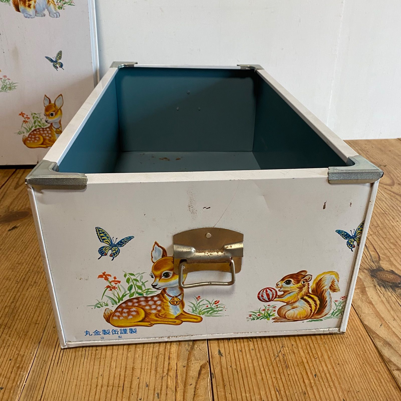 アンティーク 丸金製缶 レトロ ブリキ ボックス 動物柄 収納箱 古道具