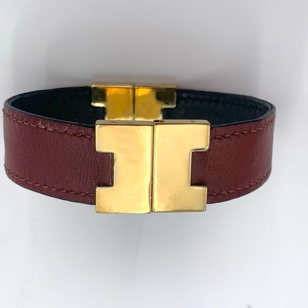 エルメス ルーリーブレス ゴールド金具 レザー ブラック×ボルドー